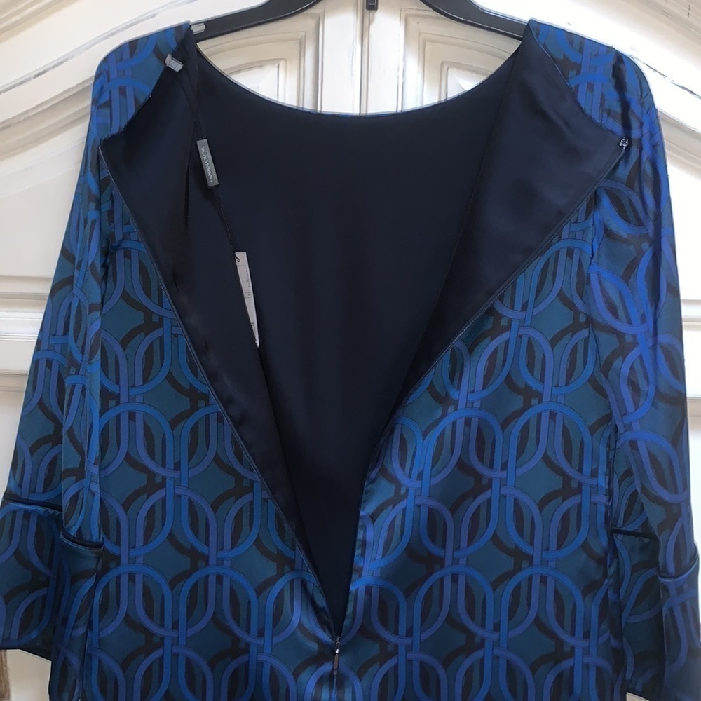 Elie Tahari Esmarella 3/4 Sleeve Cocktail Shift Dress Blue Printed Women Size 2 - Picture 7 of 13